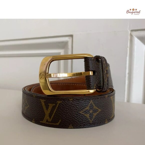 Authentic Louis Vuitton Monogram Canvas Leather Ellipse Gold Buckle Belt 85/34 - Picture 12 of 12